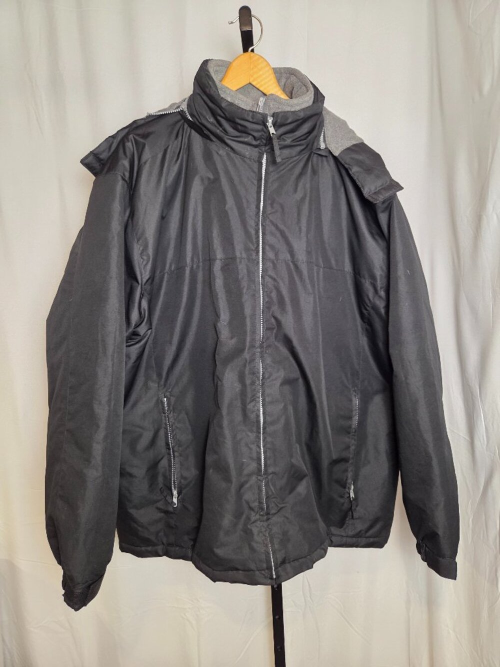 Windbreaker Men's 2X Black Fleece Lined Heavy Winter Snow Zip Jacket Hooded Coat